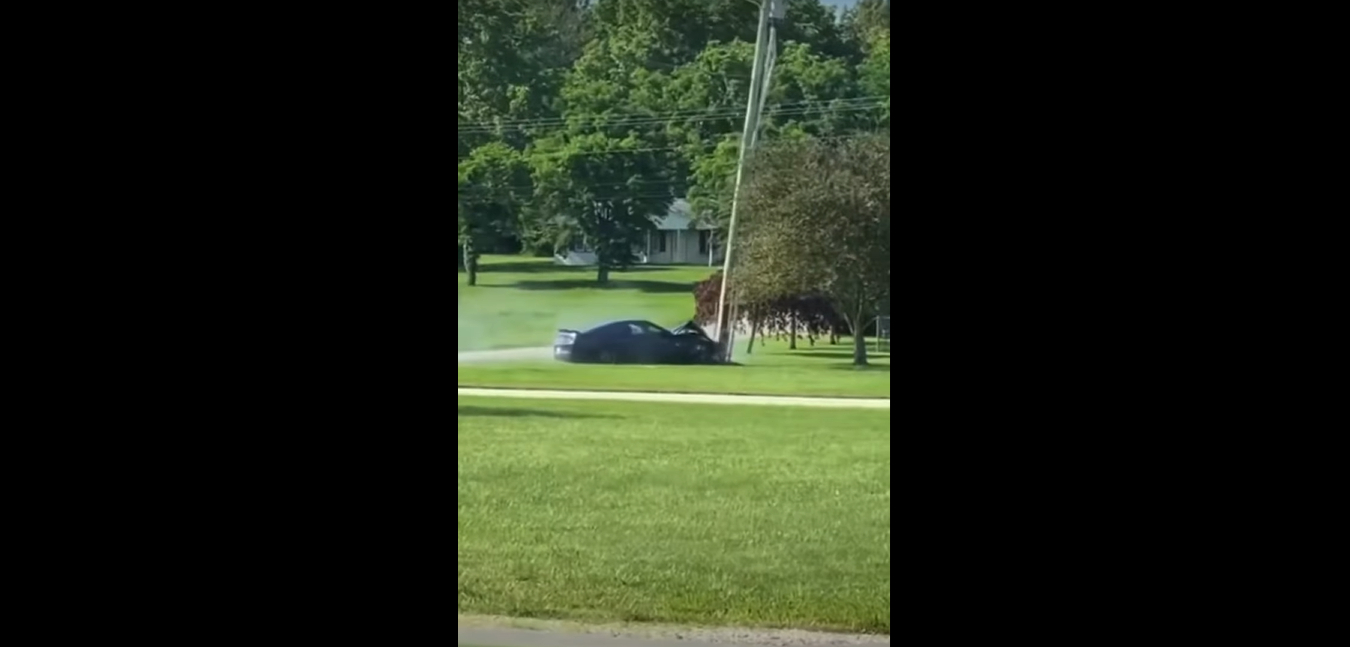 Watch A Ford Mustang Burnout Straight Into An Electric Pylon