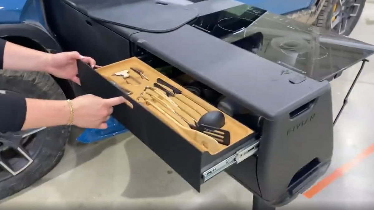 The Rivian R1T Has A Fold-Out Kitchen Fit For Gourmet Chefs