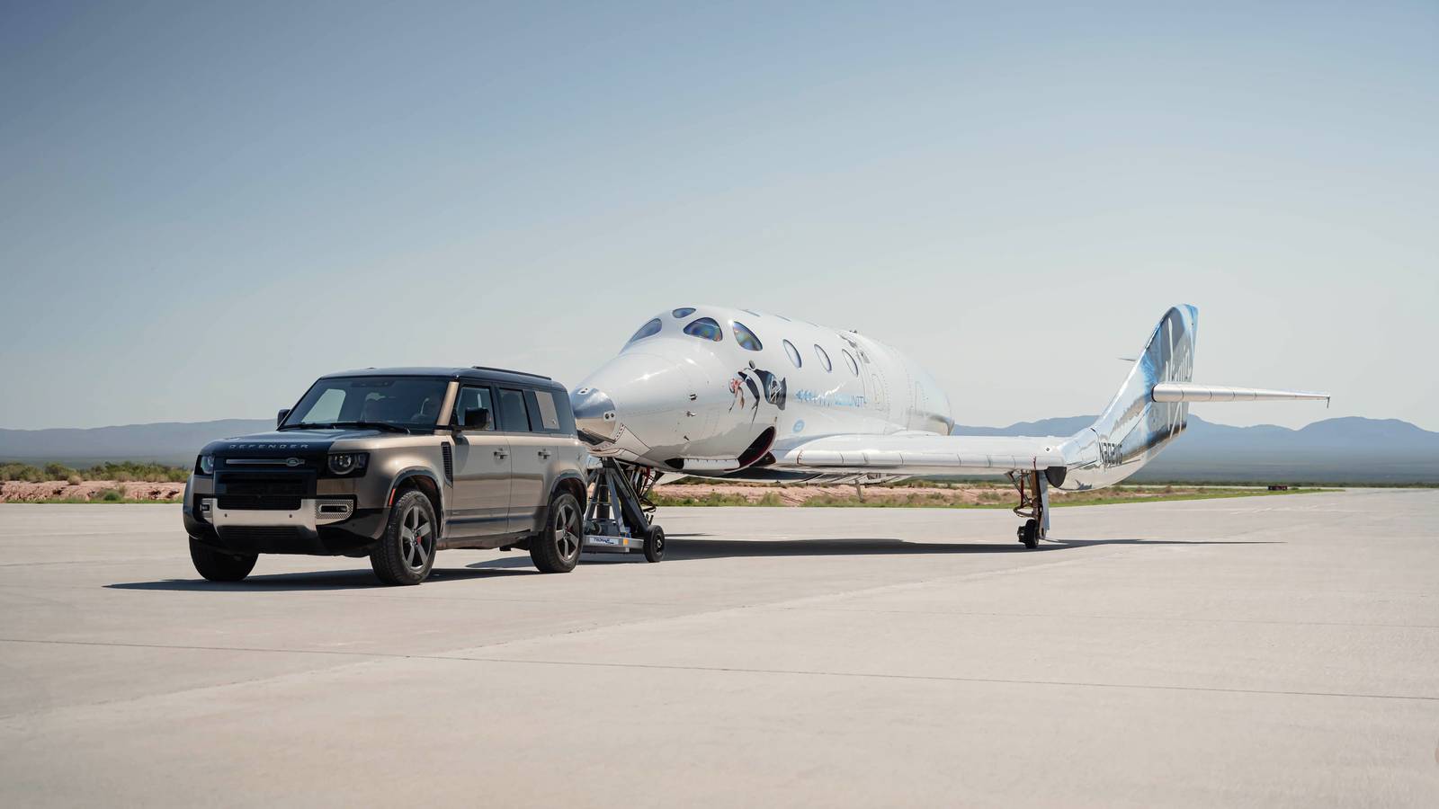 Land Rover Defender Tows Virgin Galactic's Space Ship